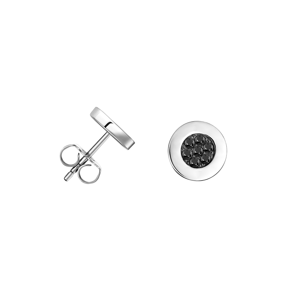 brinco ponto de luz ouro branco e diamantes negros