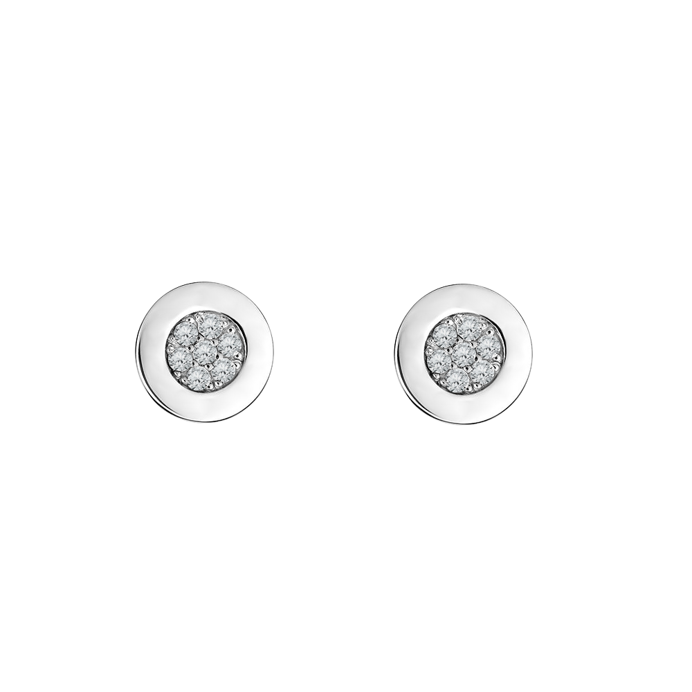 brinco stud redondo ouro branco, com diamantes