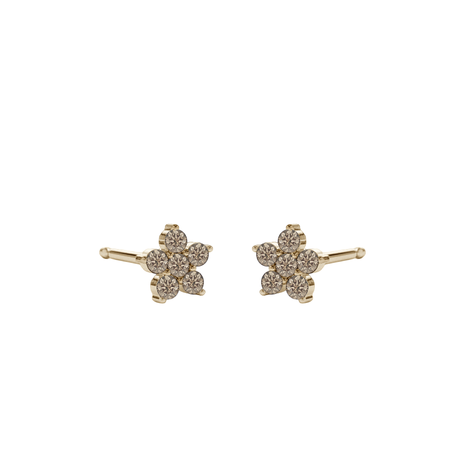 Brinco Pequeno Florzinha Ouro Sephia® e Diamantes Cognac - LUDI