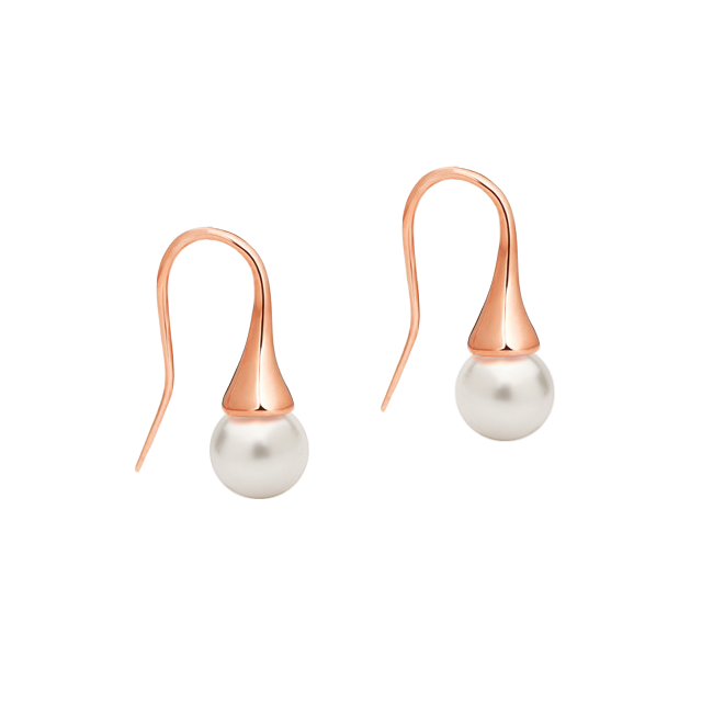 brinco perolas brancas, ouro rosa