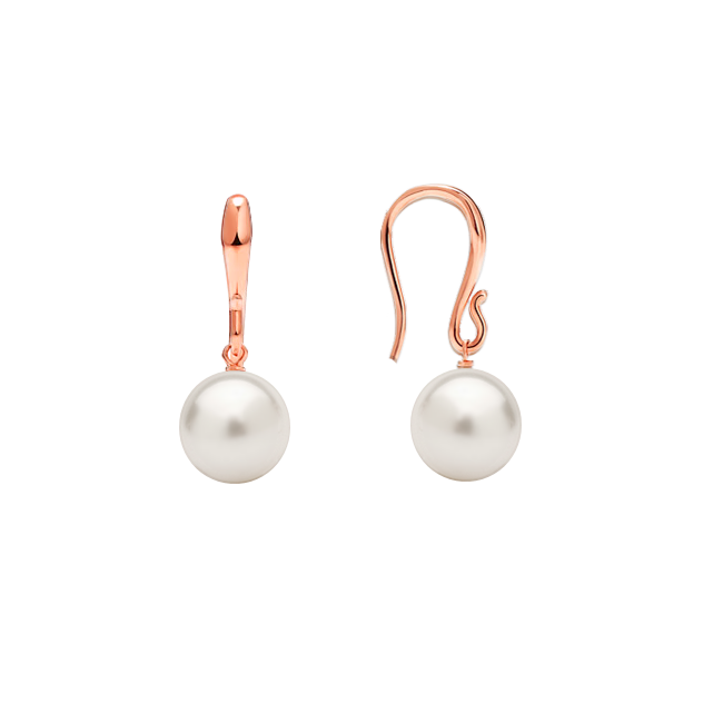 Brinco Gancho de Pérolas Brancas, Ouro Rosa - PERLE