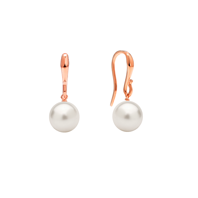 Brinco Gancho de Pérolas Brancas, Ouro Rosa - PERLE