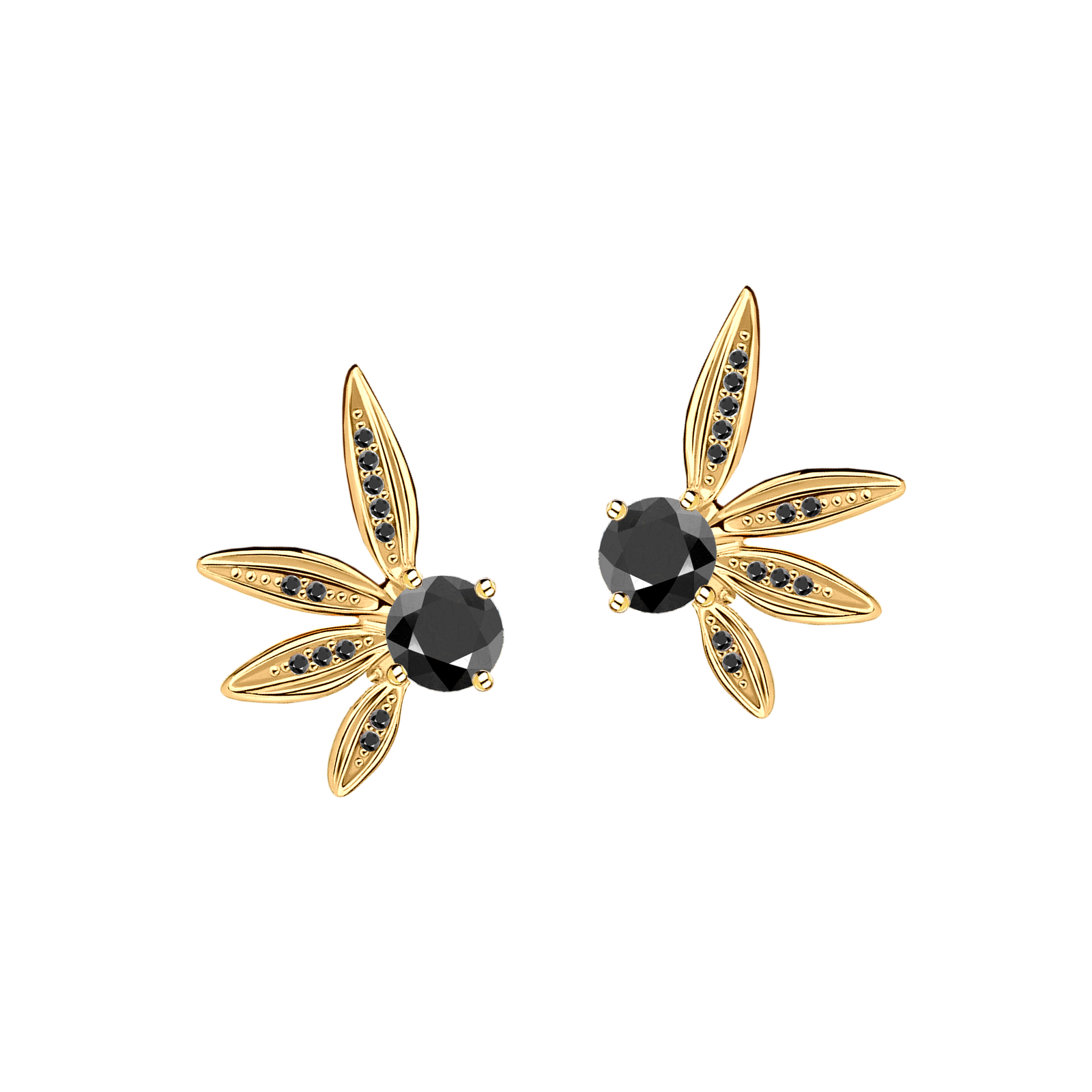 brinco flor ouro amarelo e diamantes negros