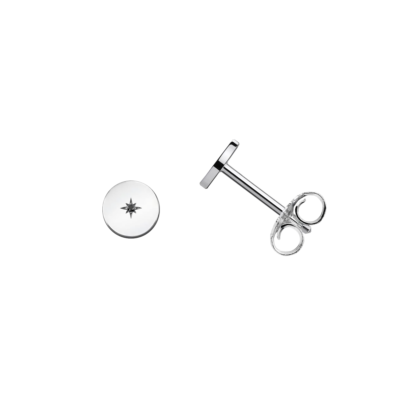 brinco ouro branco diamante negro redondo