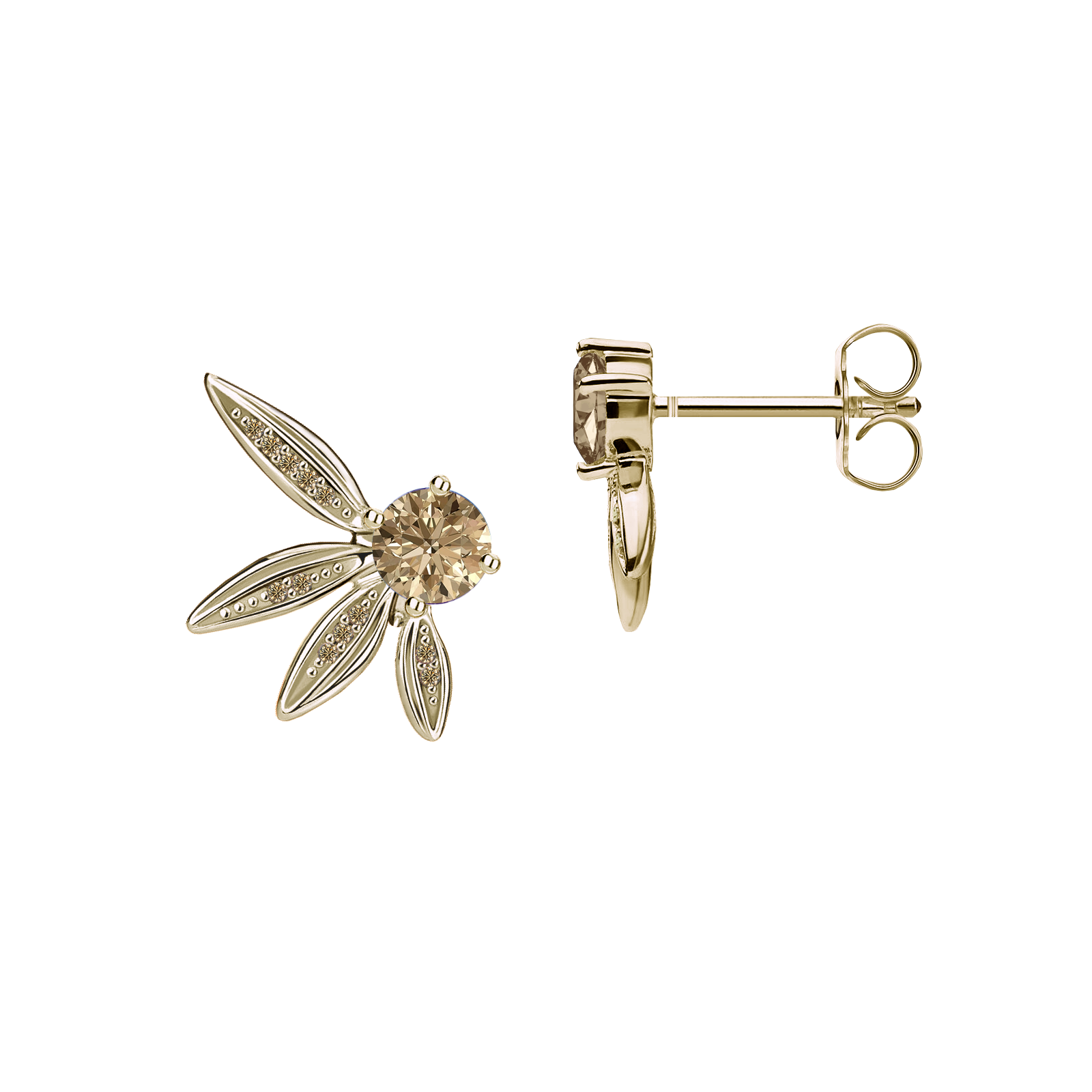 brinco flor ouro champanhe e diamantes champanhe