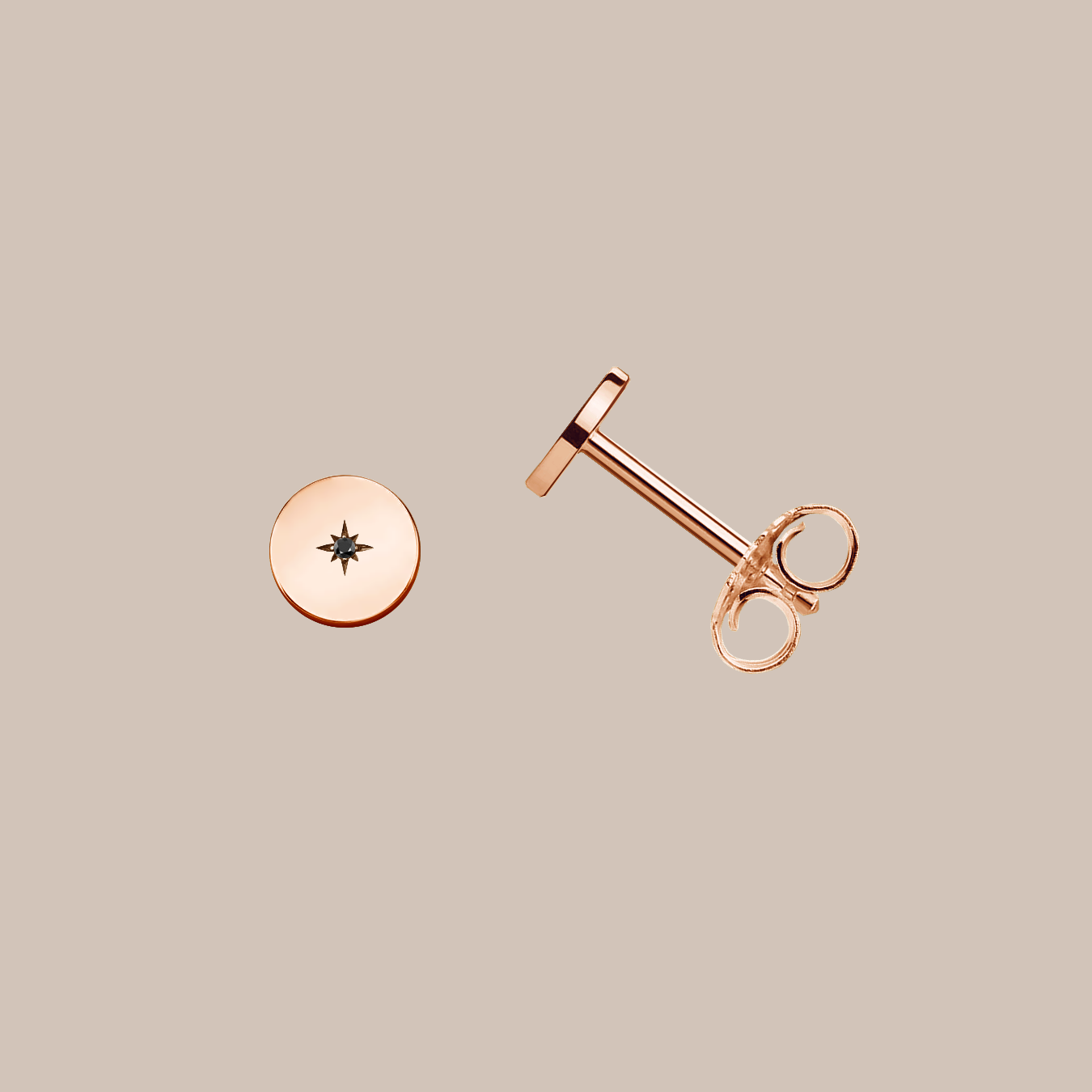 Brinco Redondo Ouro Rosa e Diamante Negro Motivo Estrela - DISC