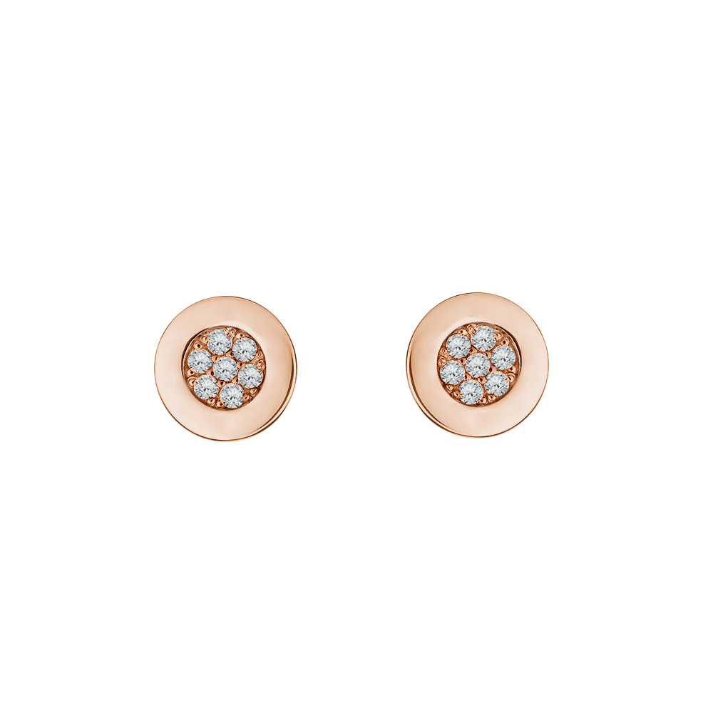 brinco stud redondo ouro rosa, com diamantes