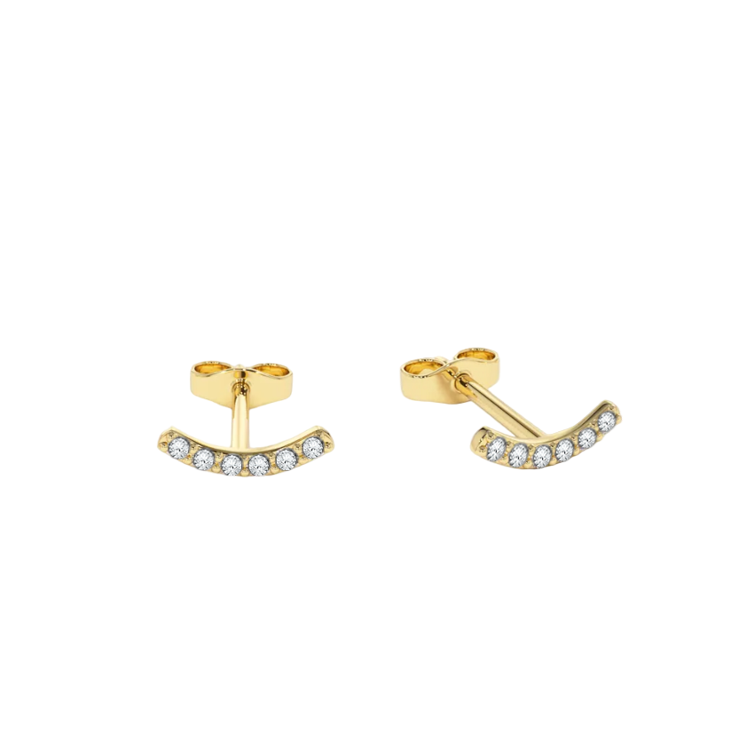Brinco Pequeno Curvo de Diamantes, Ouro Amarelo - MYND