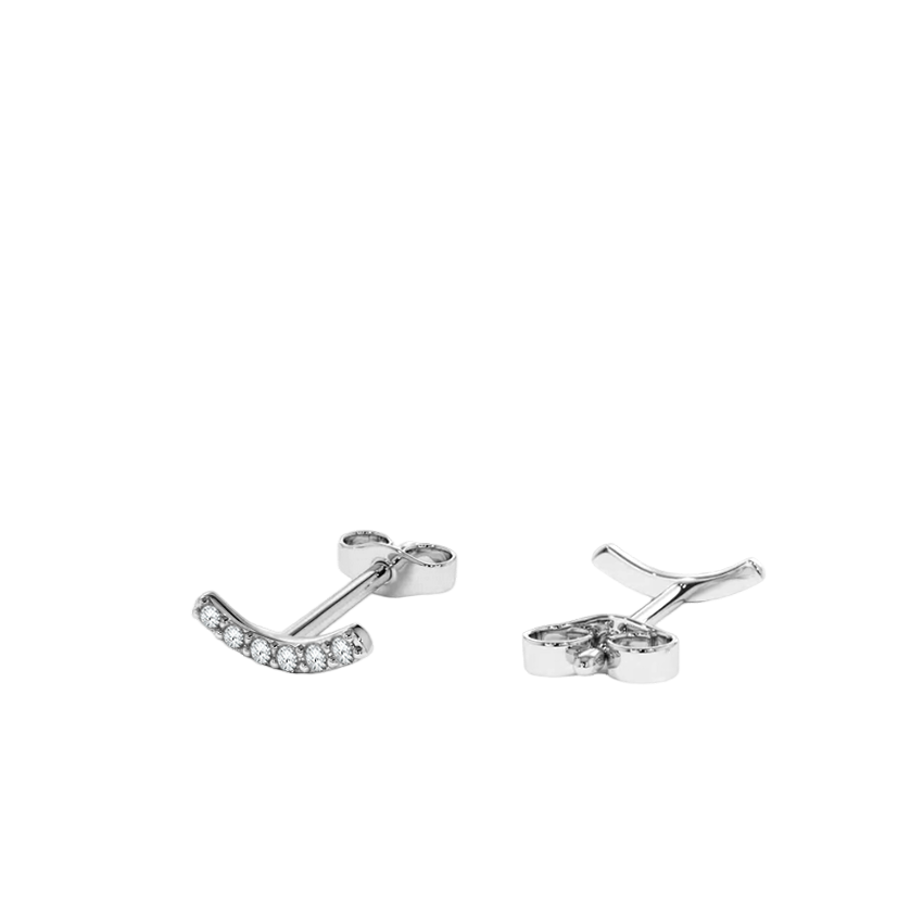 Brinco Pequeno Curvo de Diamantes, Ouro Branco - MYND
