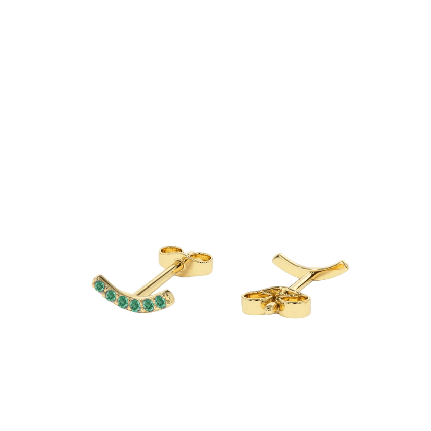 Brinco Pequeno Curvo de Esmeraldas, Ouro Amarelo - MYND