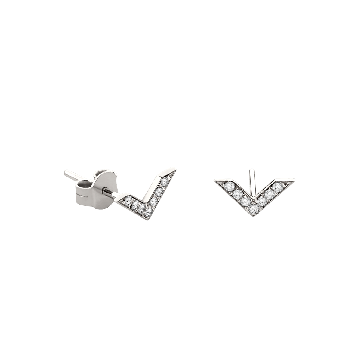 Brinco Pequeno em V de Diamantes, Ouro Branco - DELTA