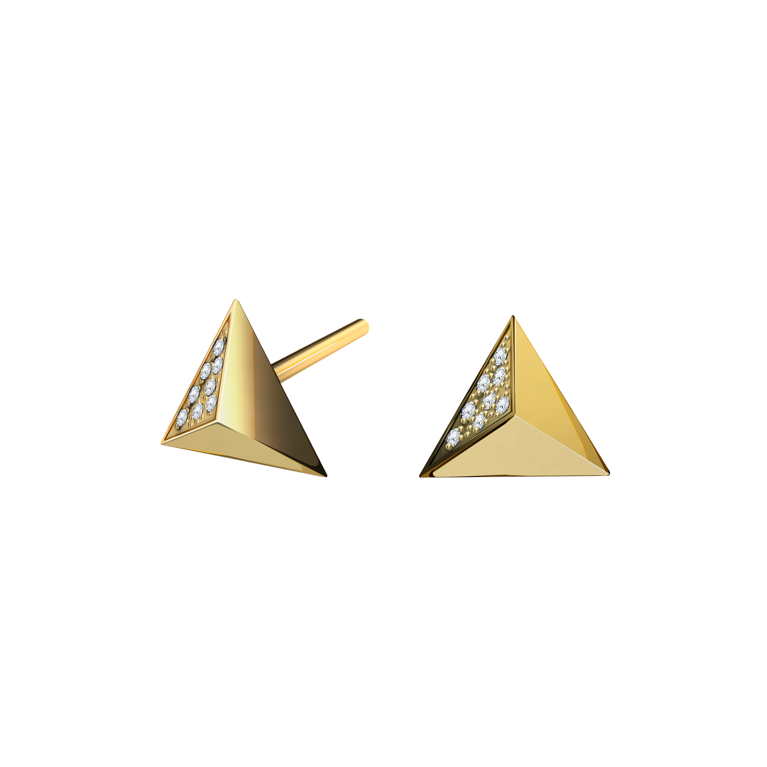 brinco piramide ouro amarelo e diamantes