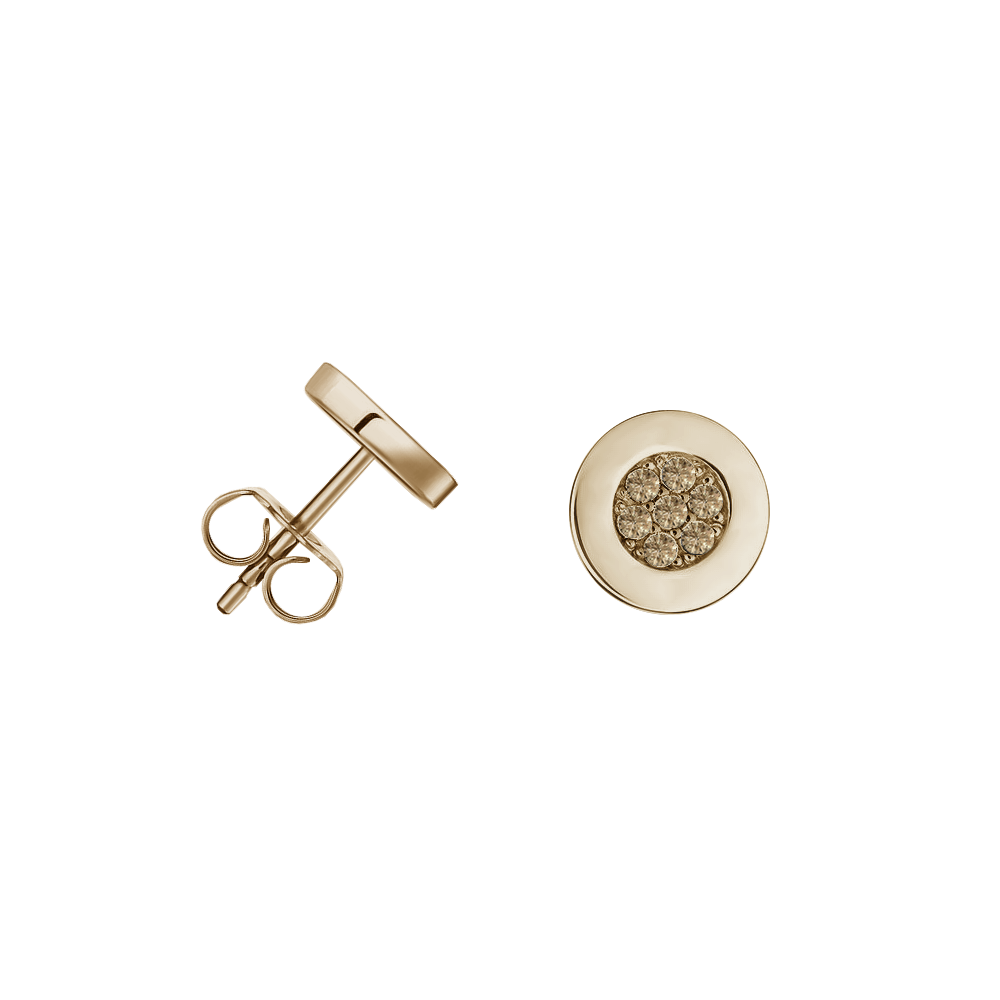 brinco redondo ouro champanhe, com diamantes cognac
