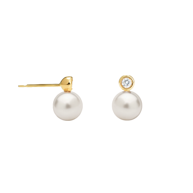Brinco de Pérolas e Diamantes, Ouro Amarelo - PERLE Inglesa