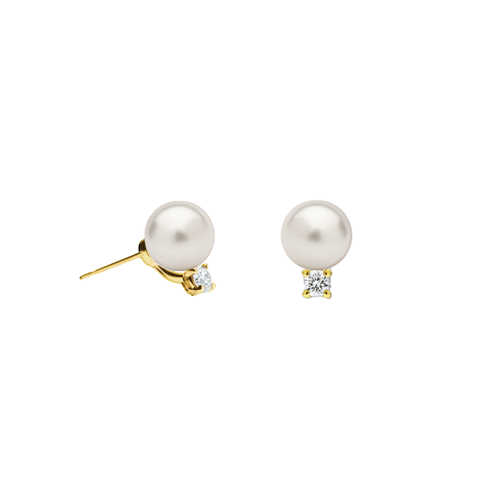 Brinco de Pérolas e Diamantes, Ouro Amarelo - PERLE Ponto de Luz