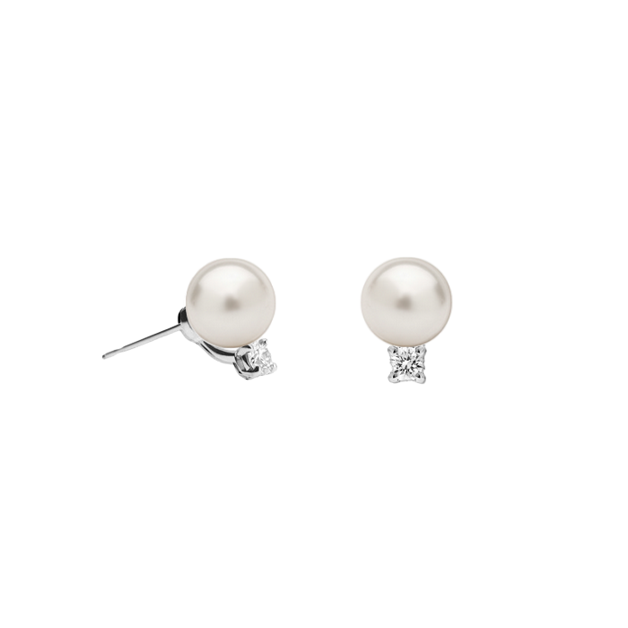 Brinco de Pérolas e Diamantes, Ouro Branco - PERLE Ponto de Luz