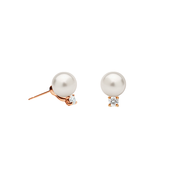 Brinco de Pérolas e Diamantes, Ouro Rosa - PERLE Ponto de Luz