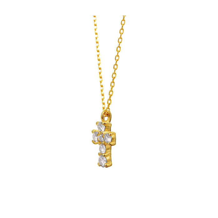 Colar com Pingente Cruz, Ouro Amarelo e Diamantes - KRS Diamantes