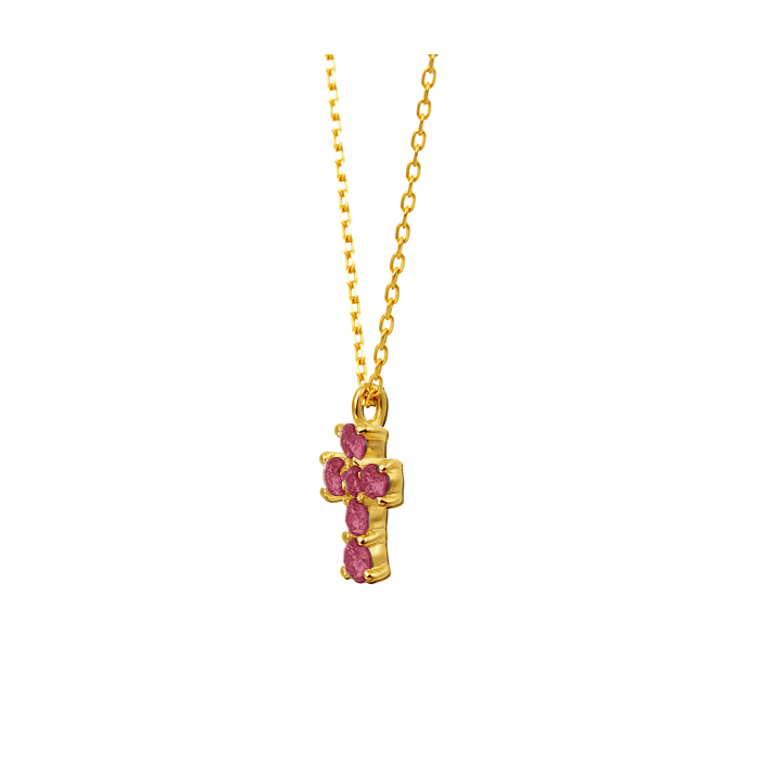 Colar com Pingente Cruz, Ouro Amarelo e Rubis - KRS Rubi
