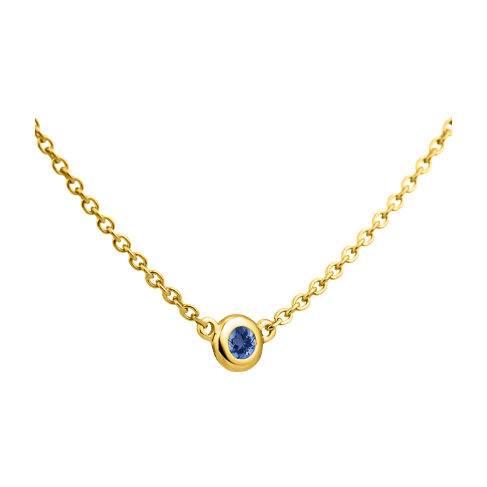 Colar com 1 Safira e 2 Diamantes Ponto de Luz, Ouro Amarelo - TRIUM