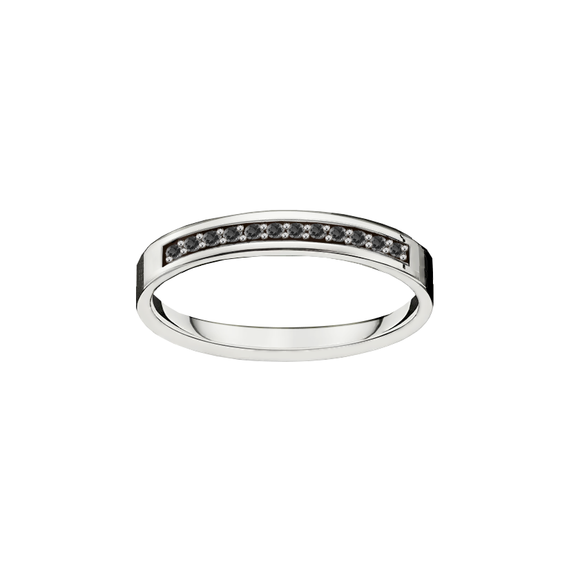 meia aliança ouro branco e diamantes negros
