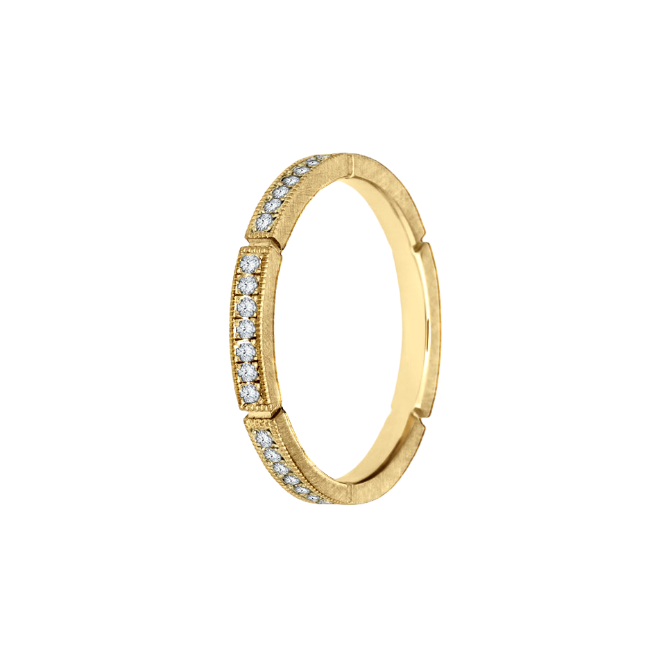 Anel Trabalhado com Carretilhas, Fosco, Ouro Amarelo e Diamantes - NATTU Diamantes