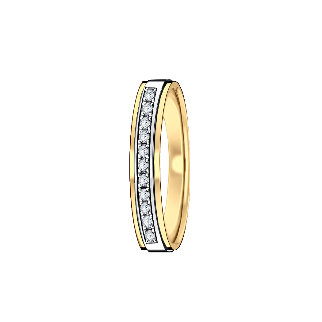 Meia Aliança Ouro Branco e Amarelo com Diamantes - ICONIC