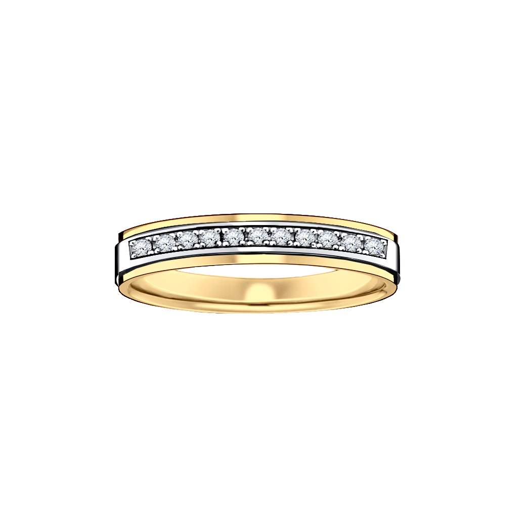 meia alianca ouro amarelo e branco diamantes