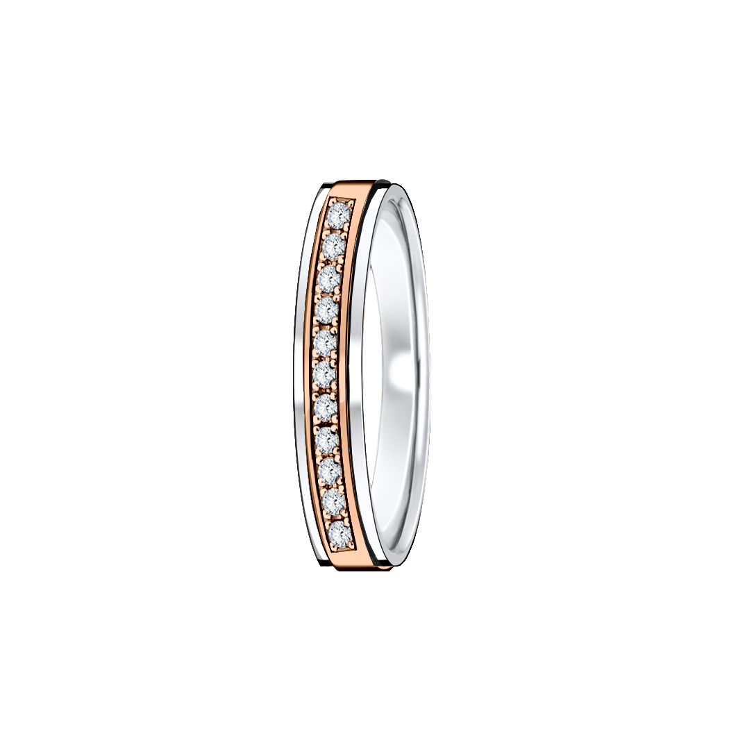 anel aparador ouro rosa e branco, com diamantes