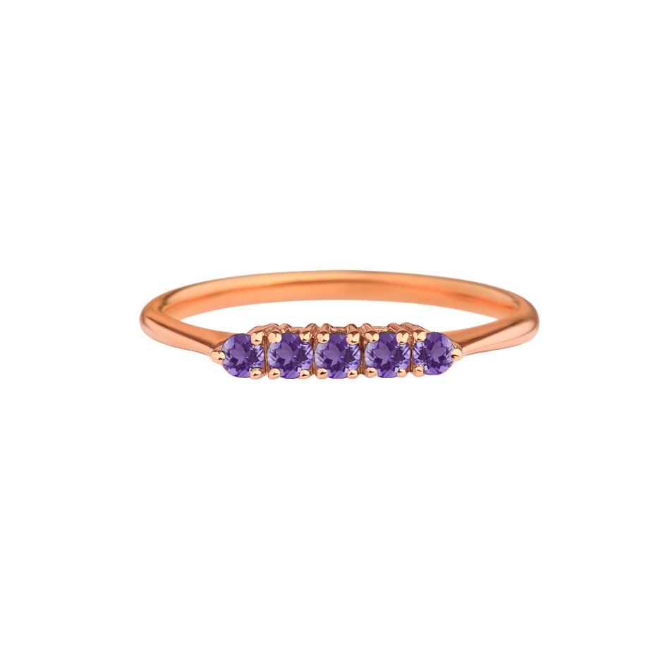 meia alianca, ametista roxa, ouro rosa