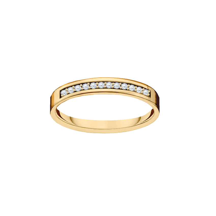 meia aliança ouro amarelo e diamantes