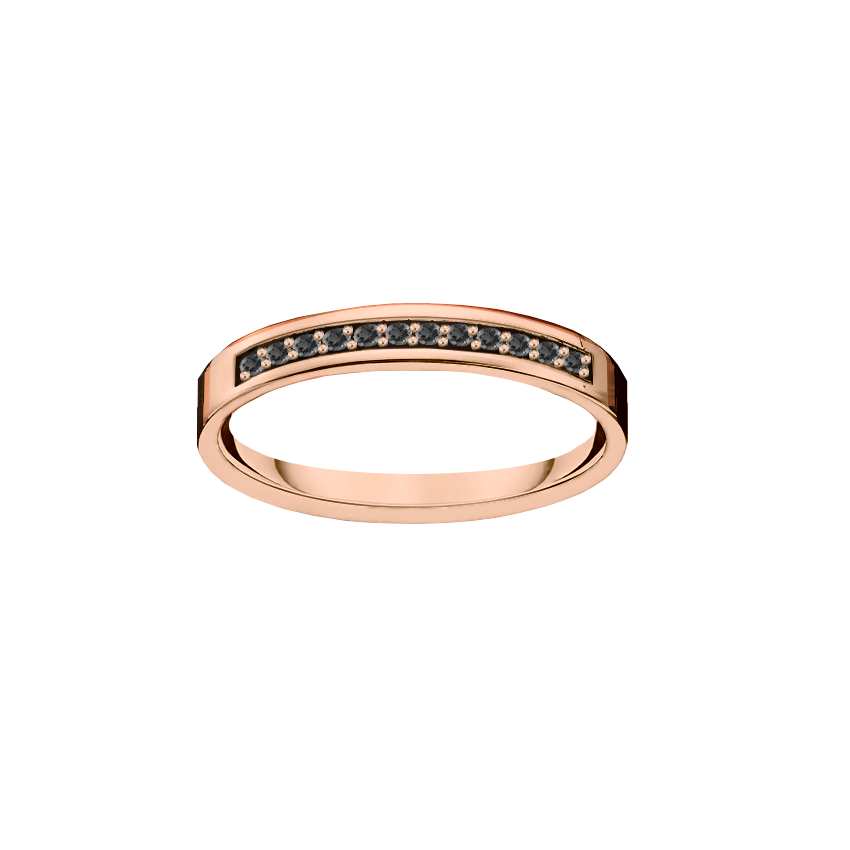 meia aliança ouro rosa e diamantes negros