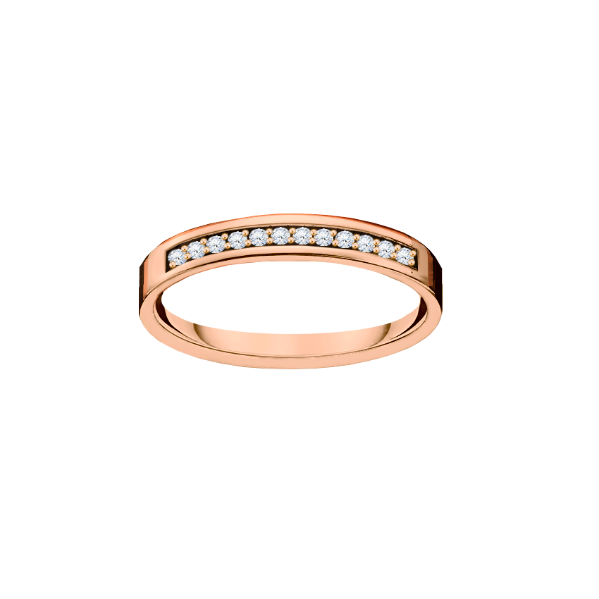meia aliança ouro rosa e diamantes