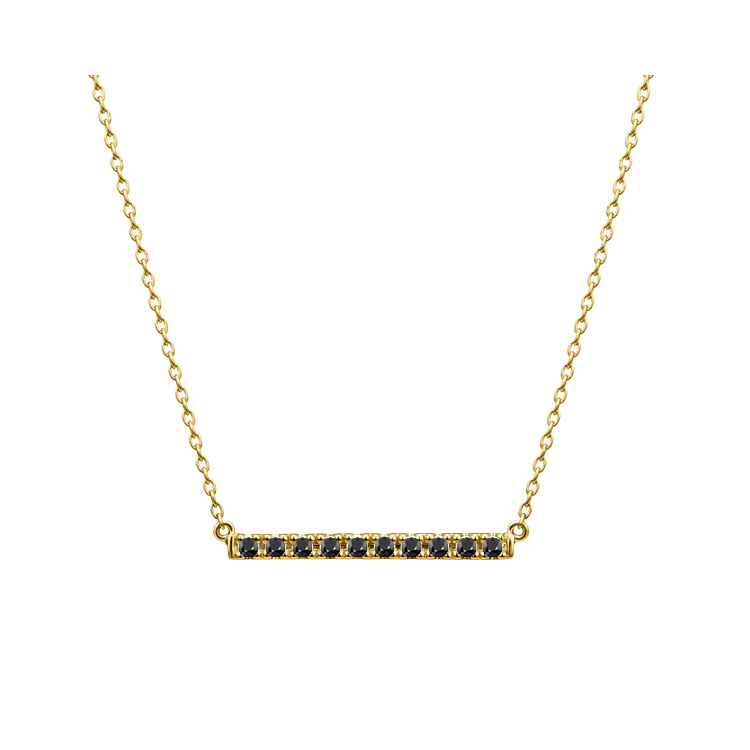 Colar de Stick Reto com Diamantes Negros, Ouro Amarelo - PRAIRIE