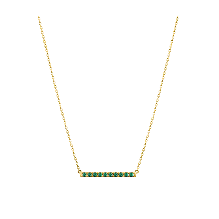colar stick esmeraldas verdes, ouro amarelo