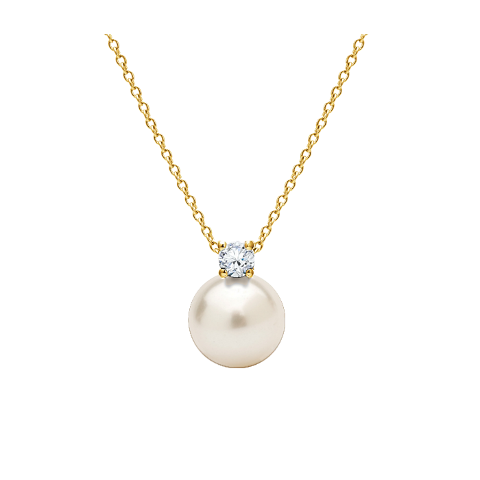 Pingente Pérola Branca com Diamante em Ouro Amarelo - PERLE