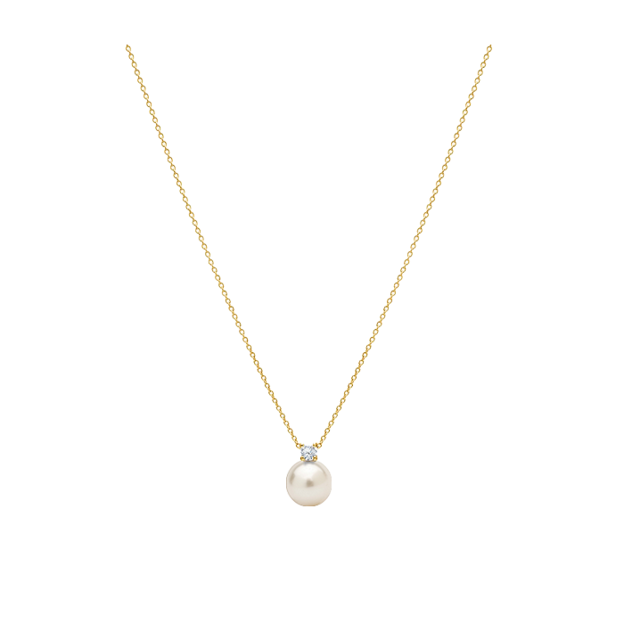 Pingente Pérola Branca com Diamante em Ouro Amarelo - PERLE