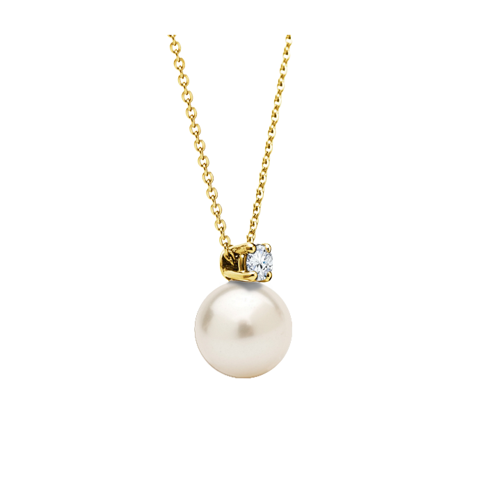 Pingente Pérola Branca com Diamante em Ouro Amarelo - PERLE