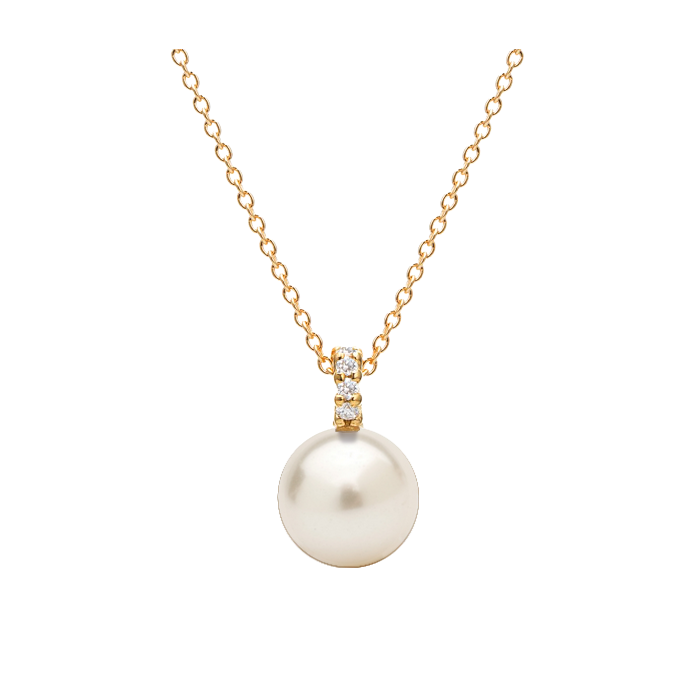 Pingente Pérola Branca com Diamantes em Ouro Amarelo - PERLE