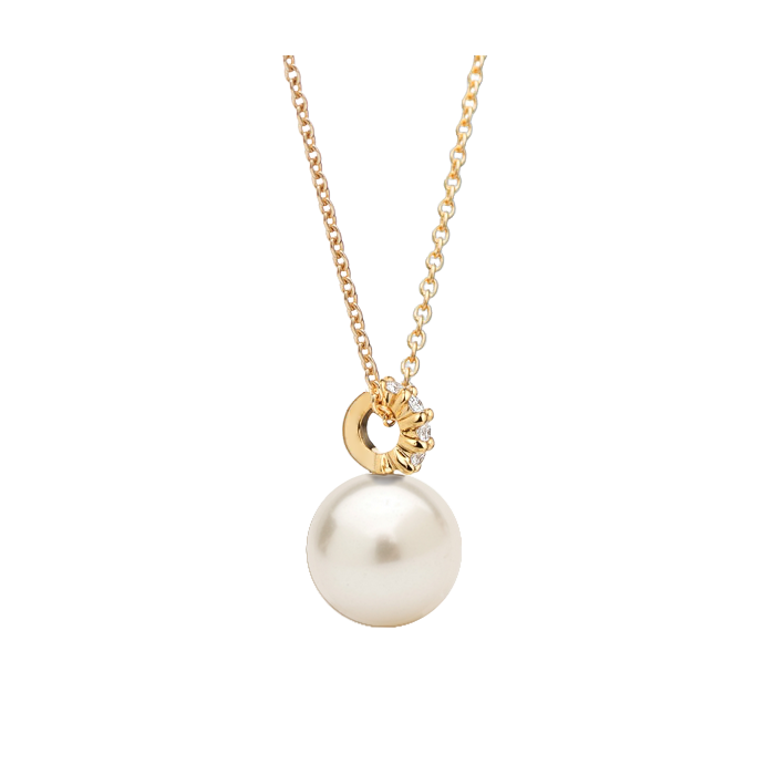 Pingente Pérola Branca com Diamantes em Ouro Amarelo - PERLE