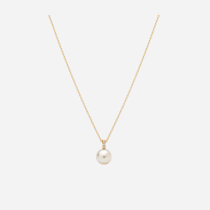 Pingente Pérola Branca com Diamantes em Ouro Amarelo - PERLE