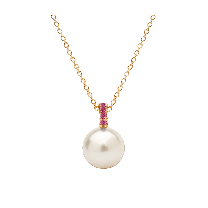 Pingente Pérola Branca com Rubis em Ouro Amarelo - PERLE