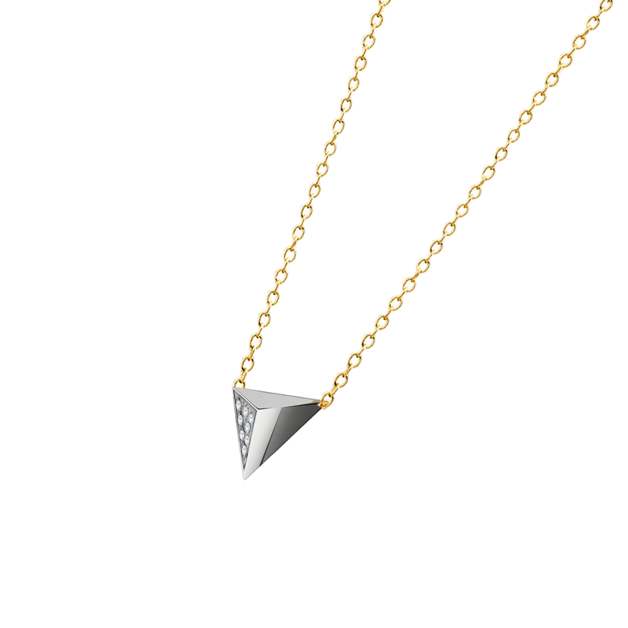 Pingente Pirâmide Ouro Branco e Diamantes com Corrente Fixa - PYRAMIDE