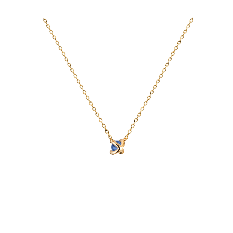 Colar Pingente Ponto de Luz Ouro Amarelo de Safira Azul - X