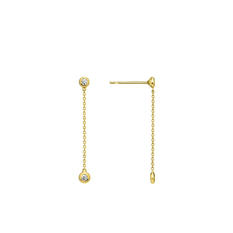 brinco com corrente e diamantes