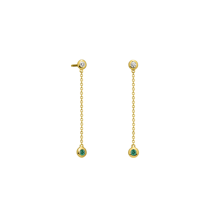 Brinco com Corrente e Diamantes/Esmeraldas, Ouro Amarelo - TRIUM Diamantes e Esmeraldas