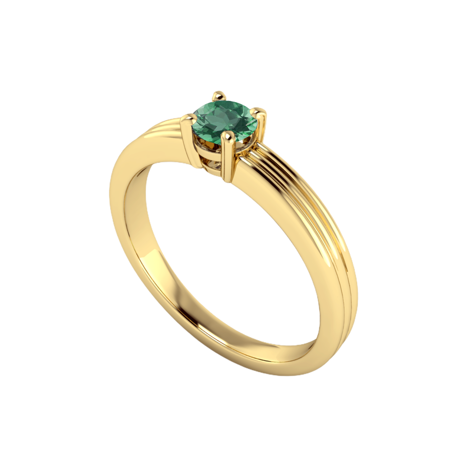 anel solitario de esmeralda, ouro amarelo