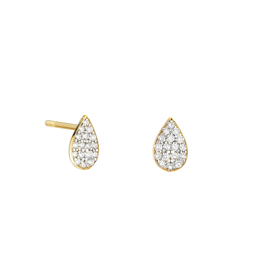 Brinco Stud Formato Gota com Diamantes, Ouro Amarelo - PEAR Pavé