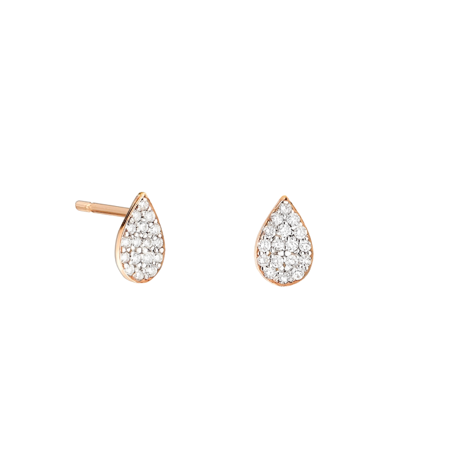 Brinco Stud Formato Gota com Diamantes, Ouro Rosa - PEAR Pavé