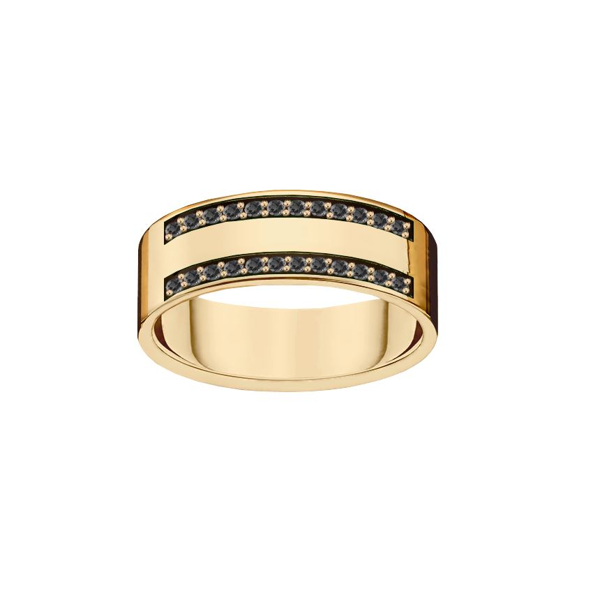 anel ouro amarelo e diamantes negros 6,0 mm